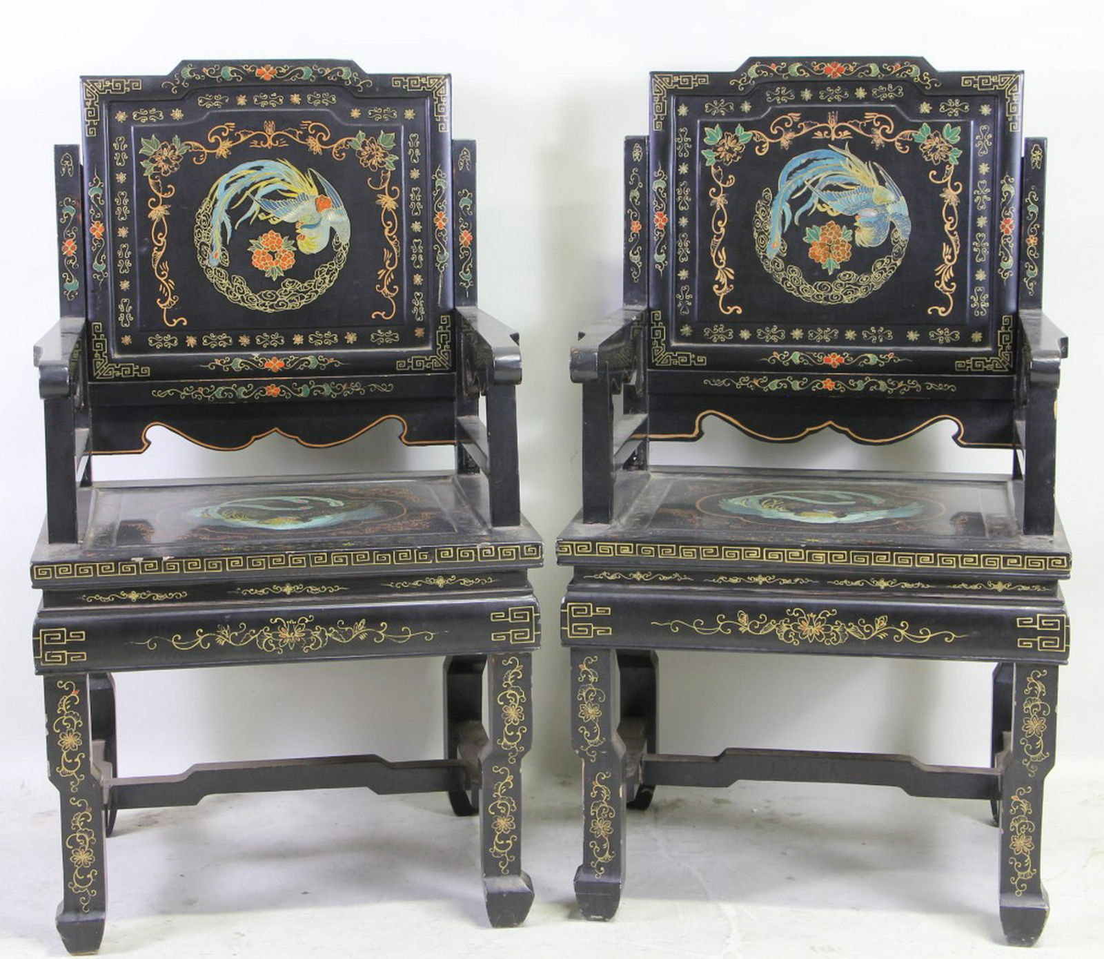 PAIR OF ANTIQUE BLACK LACQUERED CHINESE ARMCHAIRS (1 of 5)