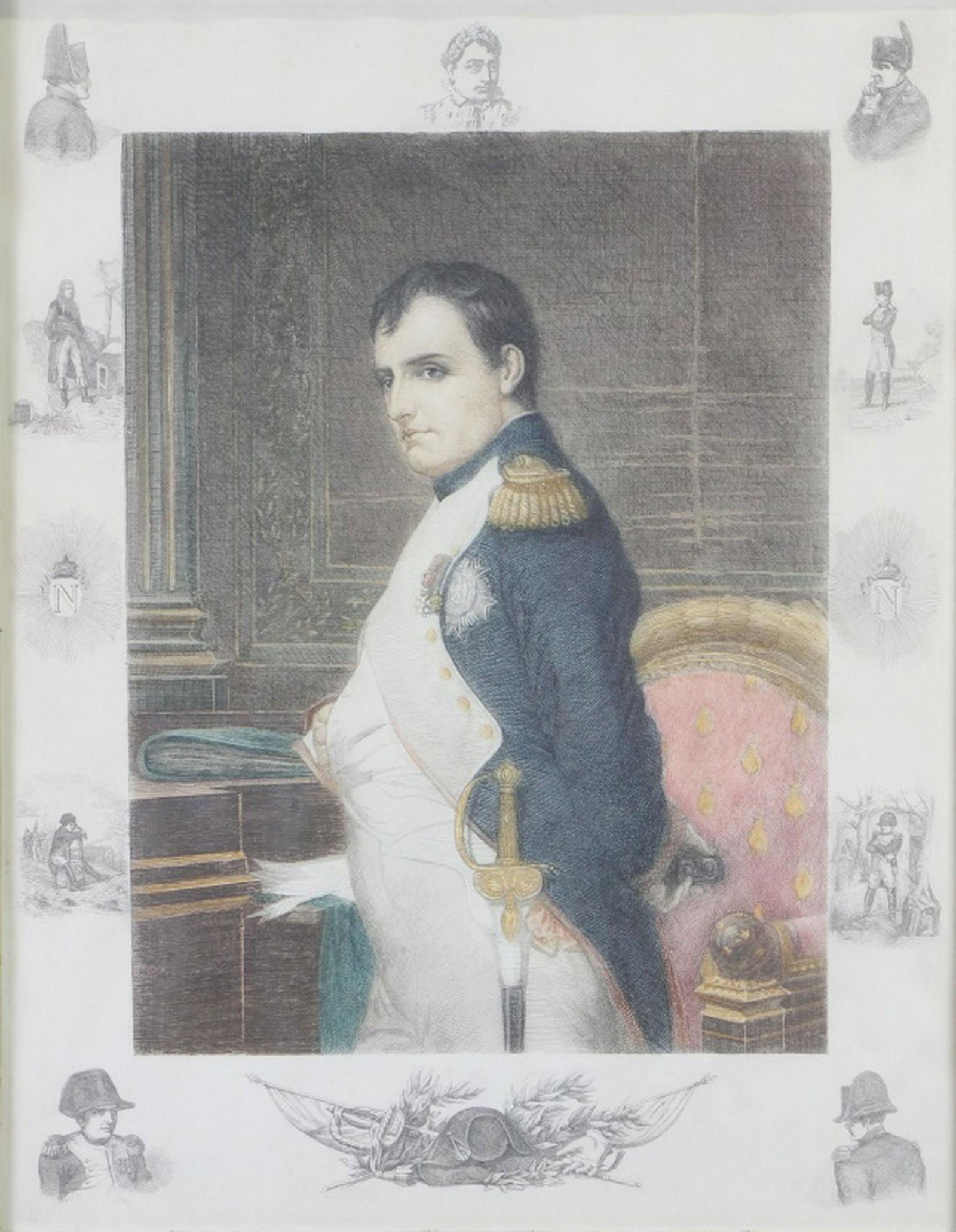 VINTAGE "NAPOLEON BONAPARTE" HAND COLORED ENGRAVIN (1 of 2)