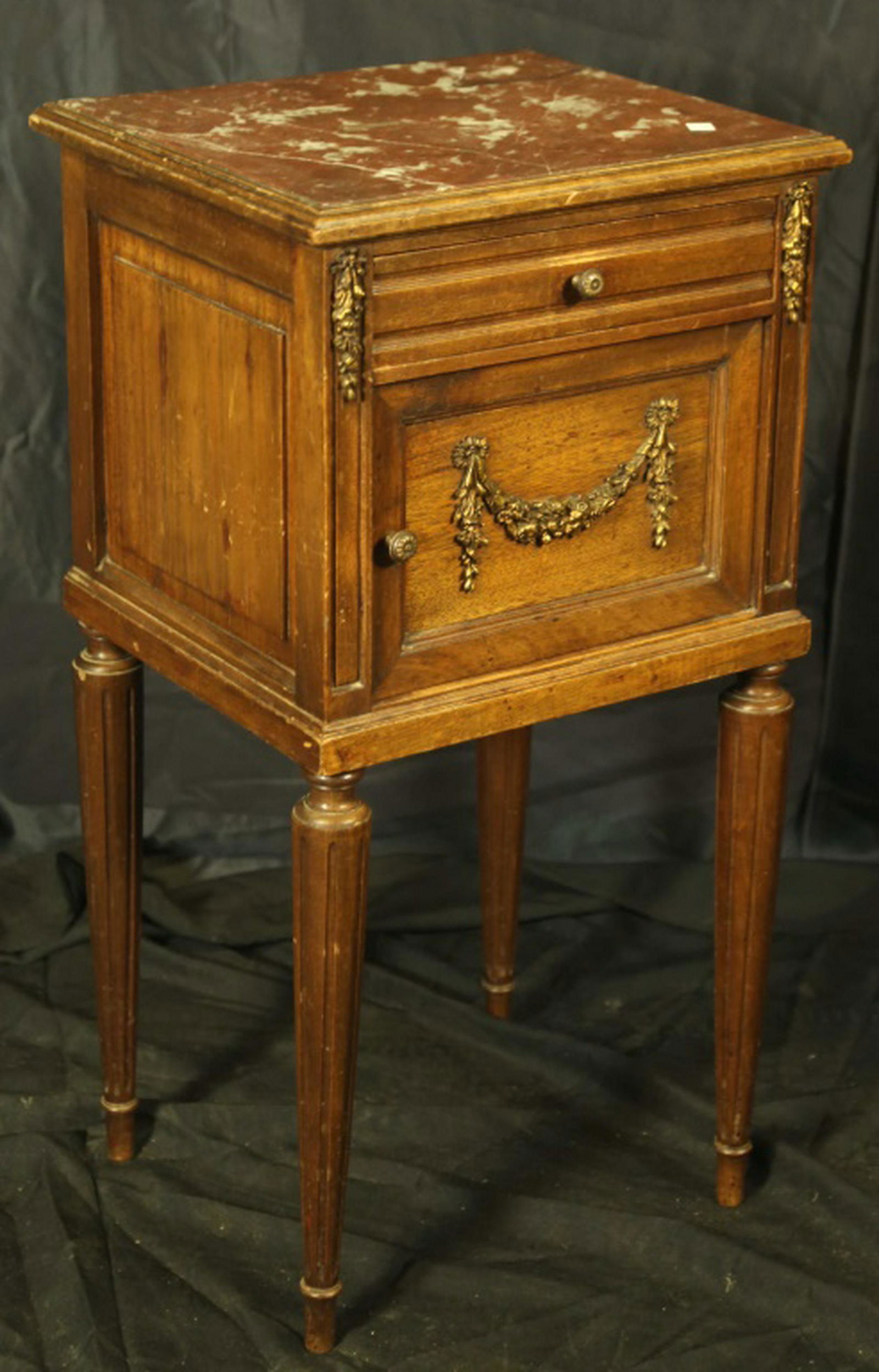 ANTIQUE FRENCH BEDSIDE CABINET WITH INSET MARBLE (1 of 3)