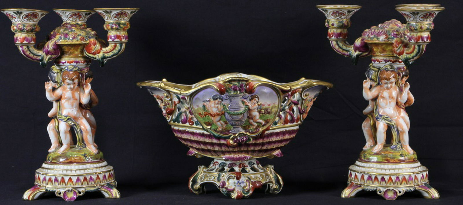 PAIR OF VINTAGE CAPODIMONTE CANDELABRA & COMPOTE (1 of 5)