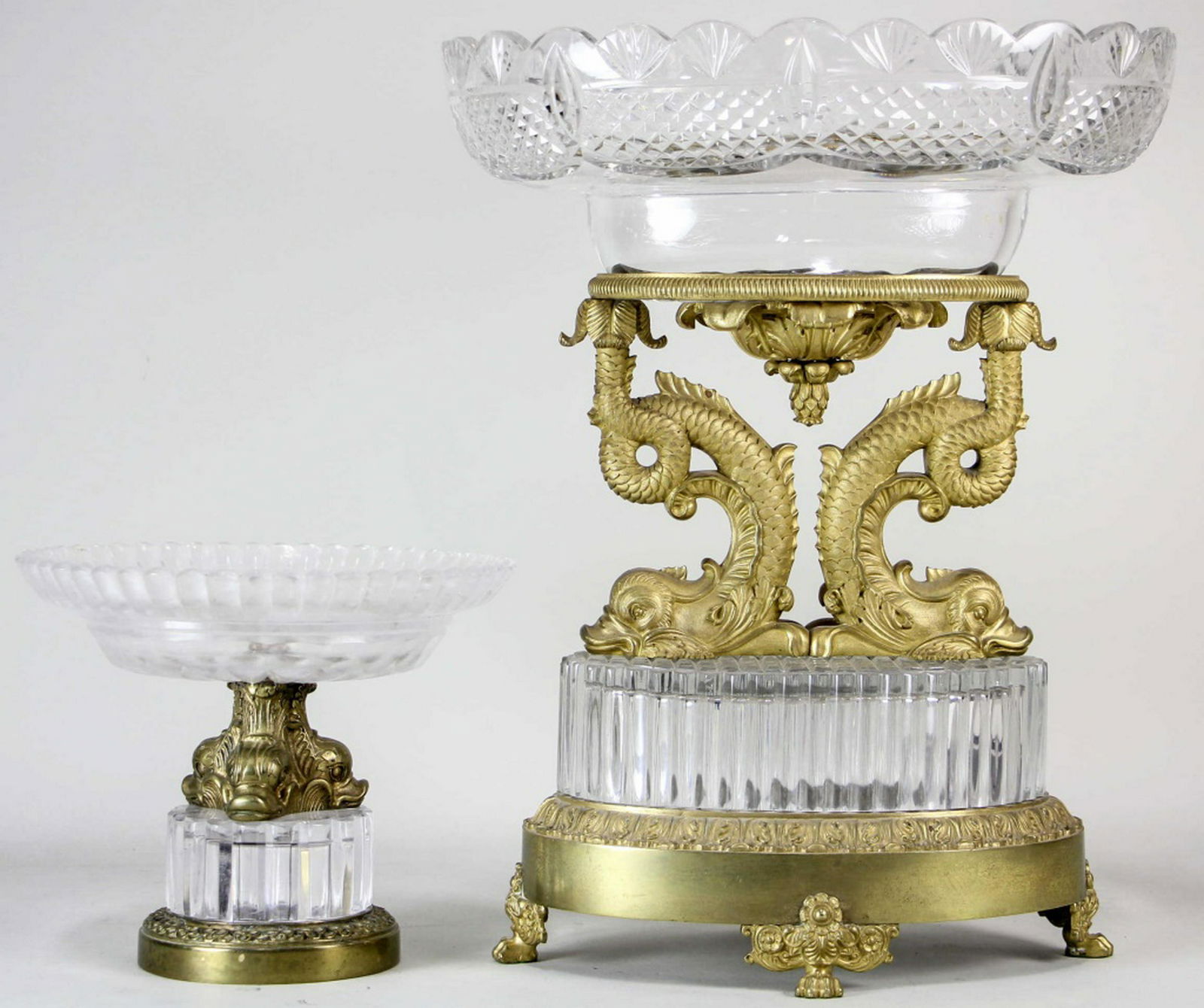 VINTAGE CUT GLASS GILT BRASS COMPOTE & BOWL (1 of 3)