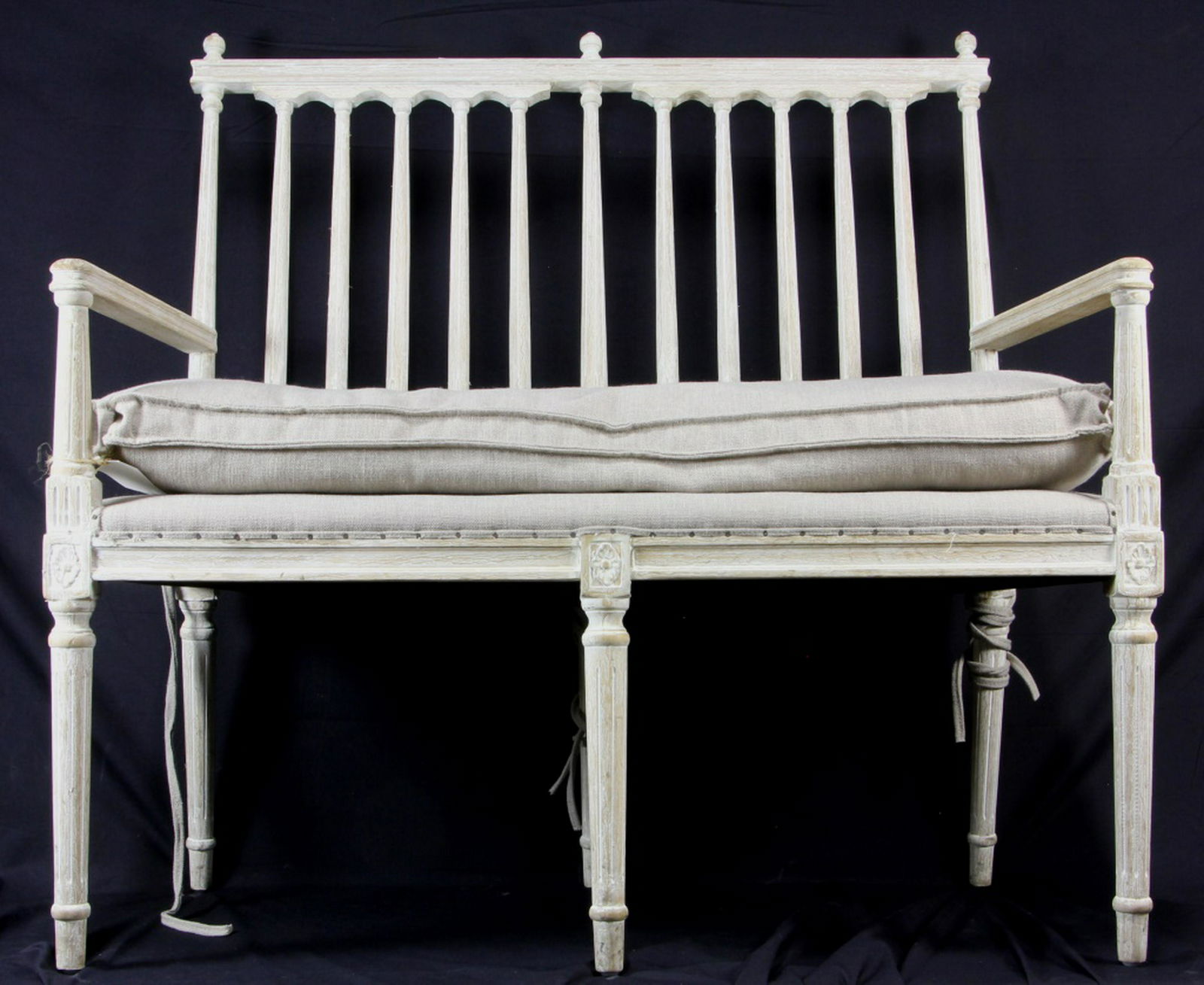 ANTIQUE STYLE CARVED AND PAINTED TWO CHAIR BENCH (1 of 3)