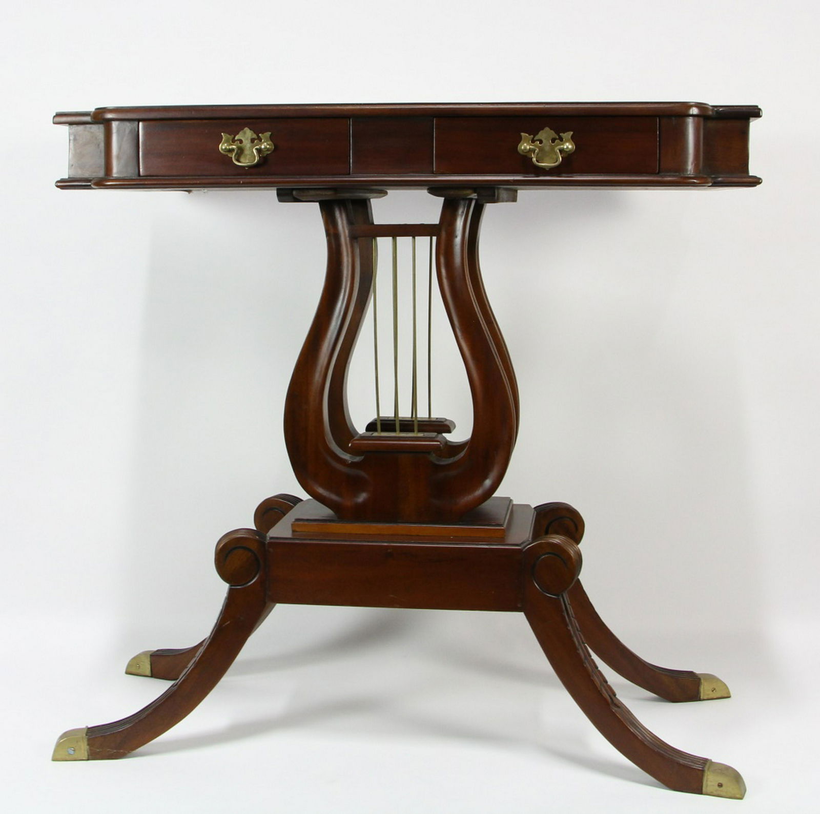 LYRE BASE MAHOGANY CONSOLE TABLE (1 of 4)