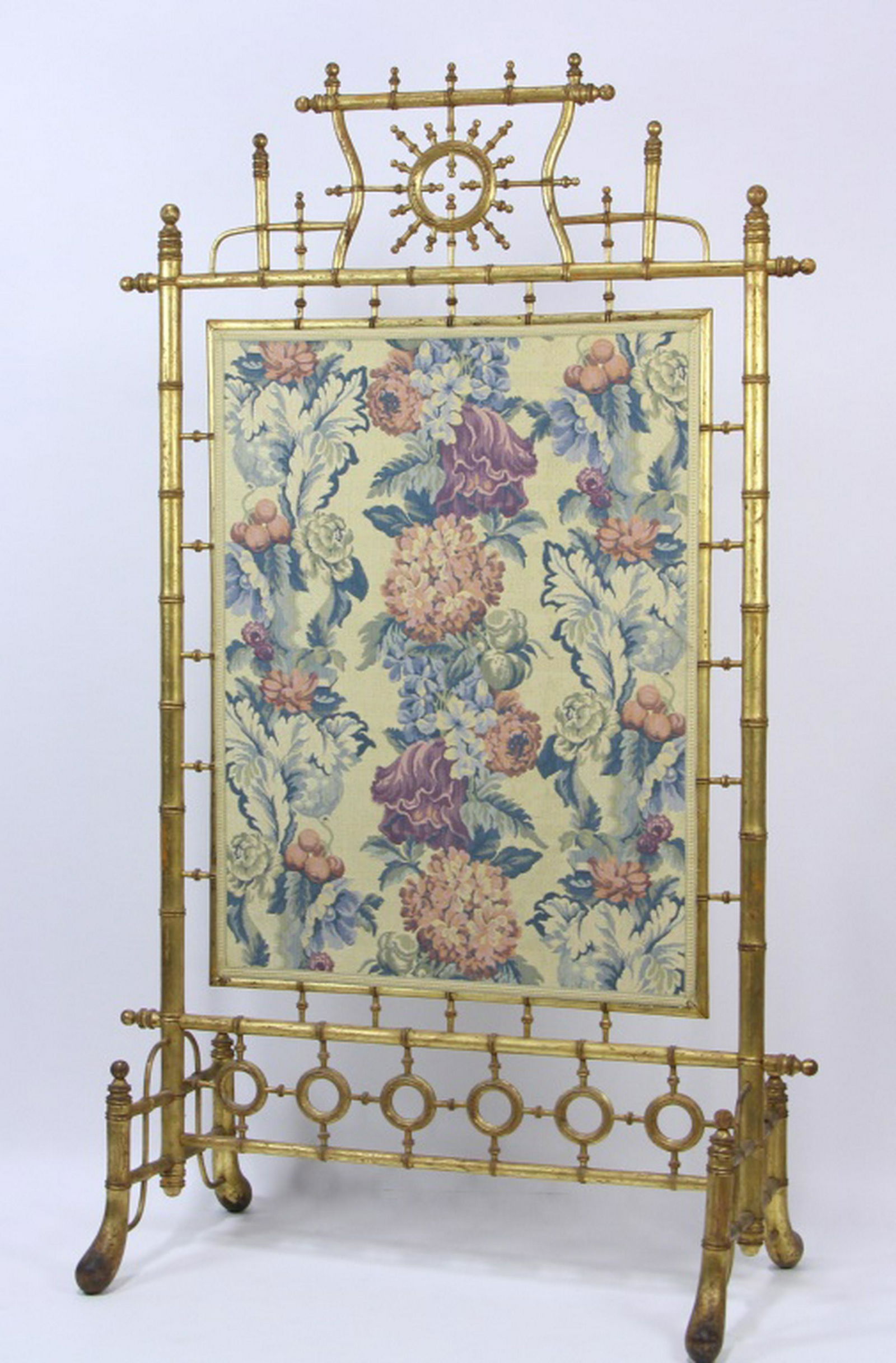 VICTORIAN FAUX BAMBOO GILDED SILK FIRE SCREEN (1 of 3)