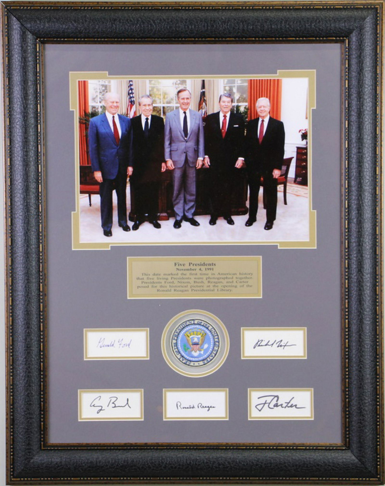 FRAMED "FIVE PRESIDENTS" AUTOGRAPHS (1 of 4)