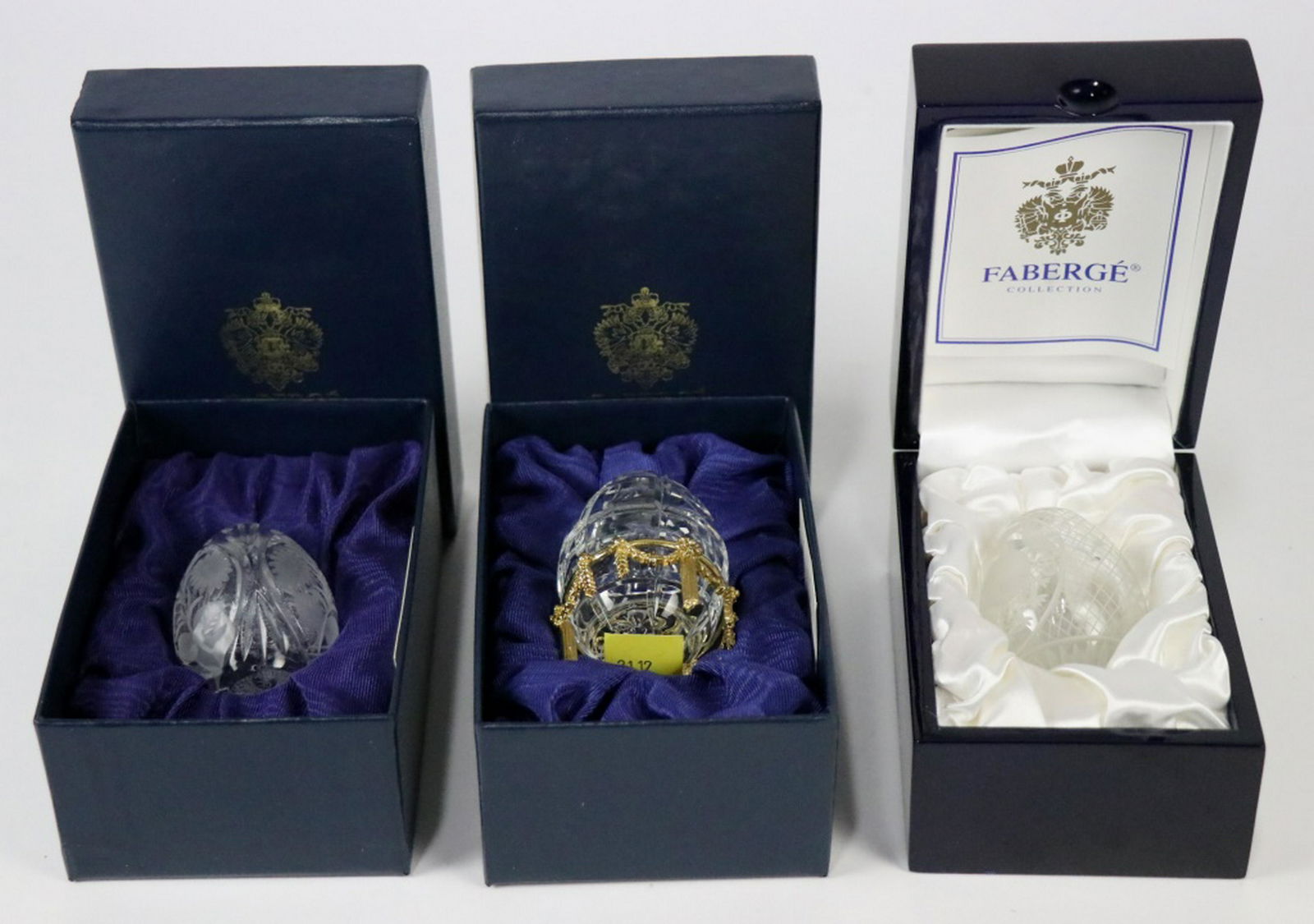 LOT OF THREE GLASS FABERGE EGGS (1 of 2)