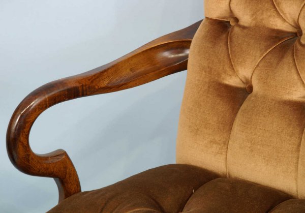 Pair of brown button-tufted armchairs. - 4