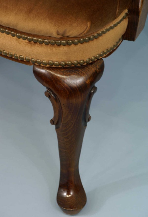 Pair of brown button-tufted armchairs. - 5