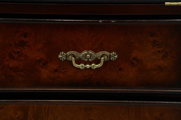Mahogany secretary 4-drawer, burled wood, tooled - 3