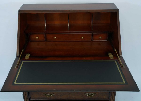 Mahogany secretary 4-drawer, burled wood, tooled - 4