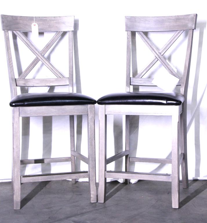 PAIR OF 24" GRAY X-BACK BARSTOOLS: PAIR OF 24" GRAY X-BACK BARSTOOLS Height: 43.5 in. by Width: 19 in. by Depth: 18