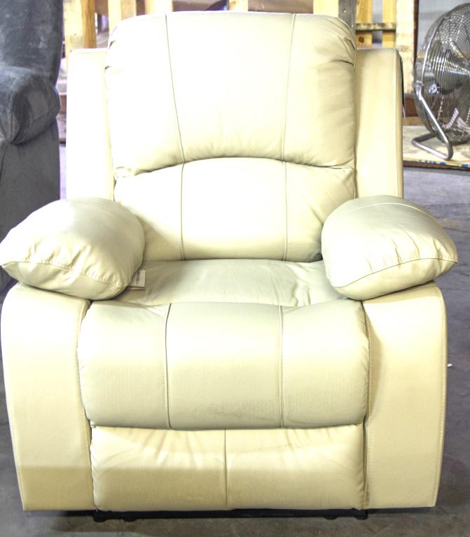 WINNFIELD TAUPE LEATHER POWER RECLINER: WINNFIELD TAUPE LEATHER POWER RECLINER Height: 34 in. by Width: 36 in. by Depth: 27