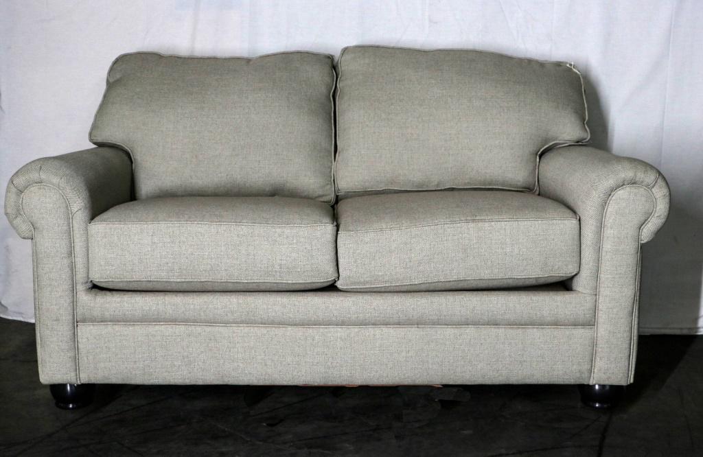 TAN SOFT CANVAS LOVESEAT: TAN SOFT CANVAS LOVESEAT Height: 30 in. by Width: 64.5 in. by Depth: 22