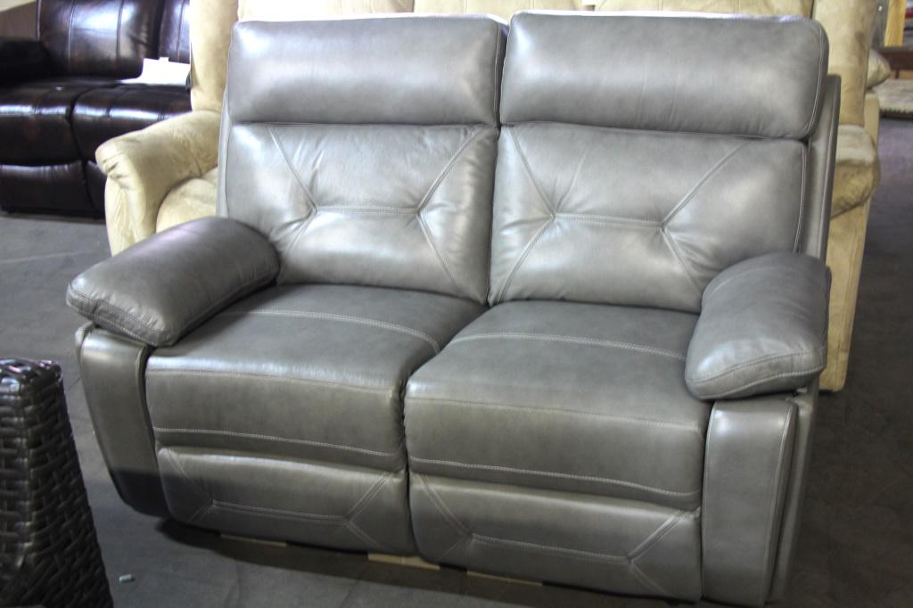 GRAY LEATHER RECLINGING LOVESEAT: GRAY LEATHER RECLINGING LOVESEAT Height: 33.5 in. by Width: 51 in. by Depth: 31