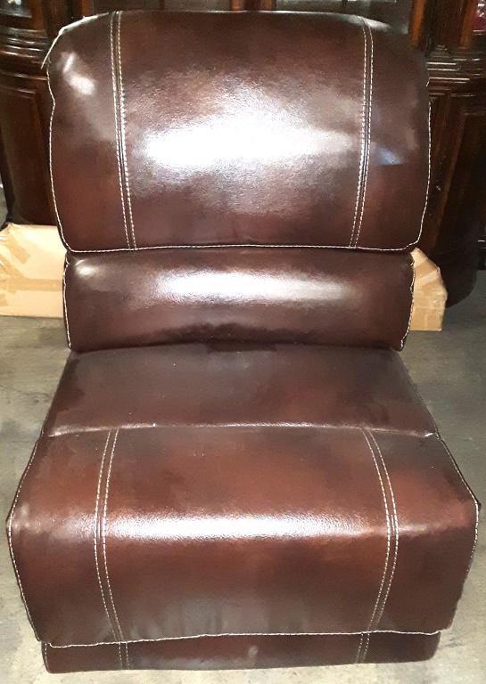 ARMLESS LEATHER RECLINER: ARMLESS LEATHER RECLINER - MISSING SIDE COVERS Height: 42 in. by Width: 30 in. by Depth: 36