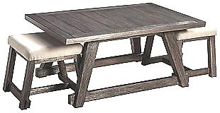 ASHLEY HARPOLI COFFEE TABLE & 2 NUVELLA STOOLS SET: ASHLEY HARPOLI COFFEE TABLE & 2 NUVELLA NESTING STOOLS SET Height: 18 in. by Width: 40 in. by Depth: 24