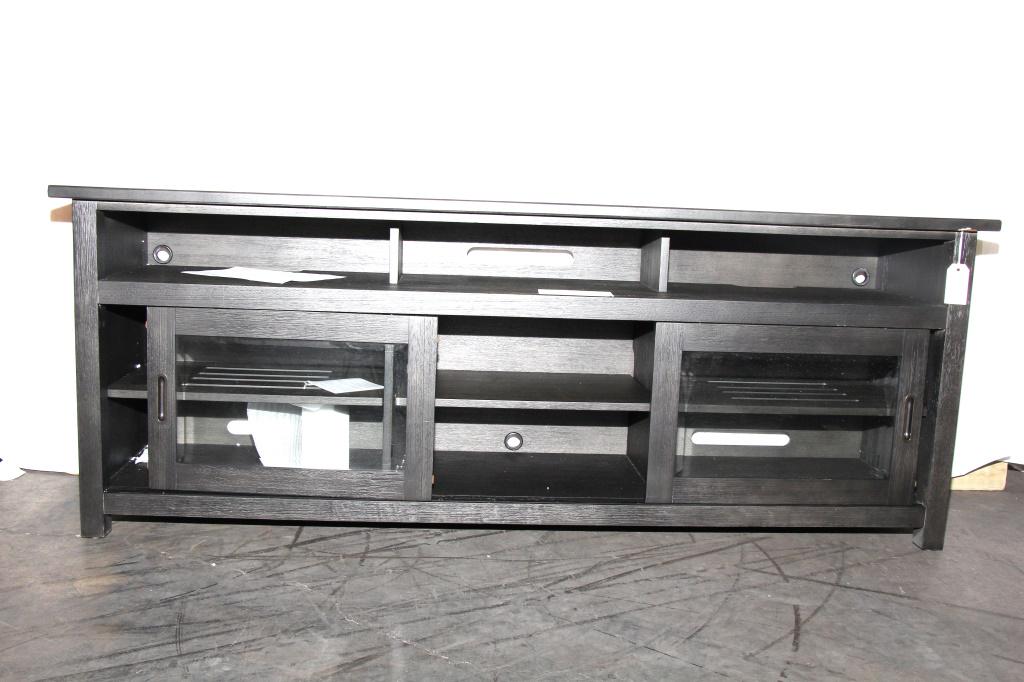 74" DARK BROWN ENTERTAINMENT CONSOLE: 74" DARK BROWN ENTERTAINMENT CONSOLE Height: 28 in. by Width: 74 in. by Depth: 18