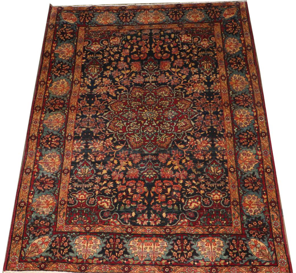 HAND KNOTTED PERSIAN KERMAN RUG: HAND KNOTTED PERSIAN KERMAN RUG Height: 4 ft. 6 in. by Width: 7 ft. 9 in.