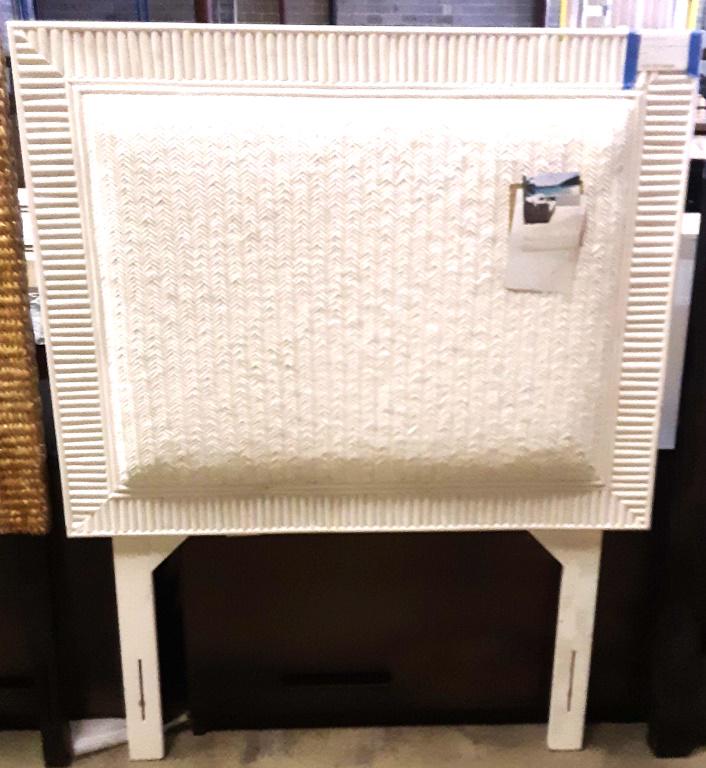TWIN WHITE WICKER HEADBOARD: TWIN WHITE WICKER HEADBOARD Height: 60 in. by Width: 47 in. by Depth: 2