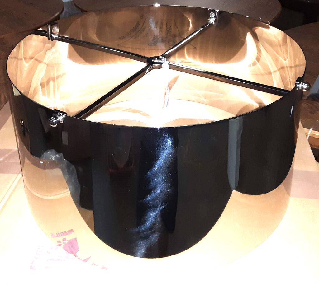 POLISHED NICKEL METAL LAMP SHADE: POLISHED NICKEL METAL LAMP SHADE Height: 9 in. by Width: 18 in. by Depth: 18
