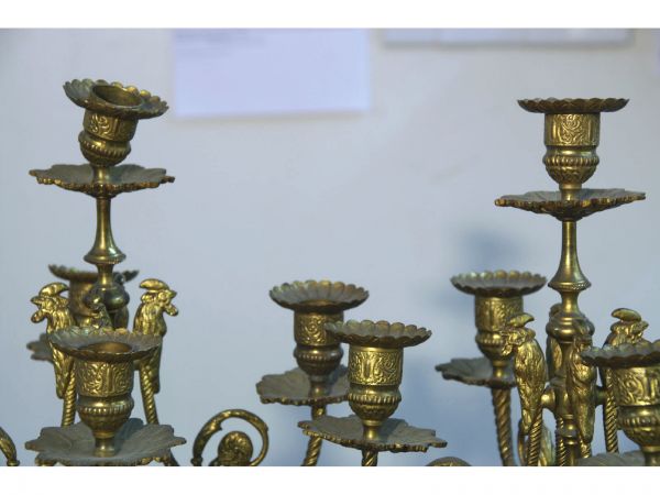 PAIR OF CANDELOBRA WITH RAMS HEADS AND HOOVES. - 4