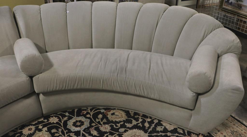 CURVED CONVERSATION SECTIONAL SOFA: CURVED CONVERSATION SECTIONAL SOFA. Height: 34 in. by Width: 140 in. by Depth: 76