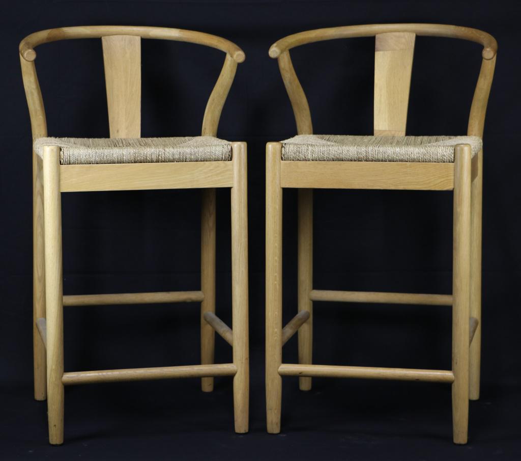 SET OF FOUR BLEACHED OAK STOOLS: SET OF FOUR BLEACHED OAK STOOLS. Height: 37 in. by Width: 21 in. by Depth: 19 in.