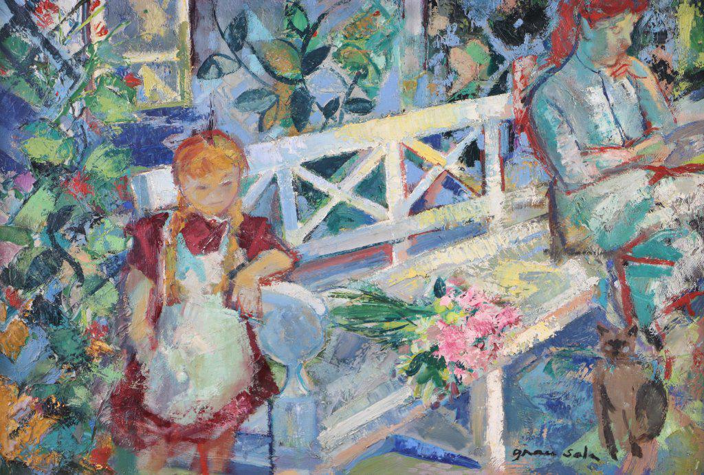 EMILIO GRAU SALA "HONFLEUR" OIL PAINTING: EMILIO GRAU SALA "HONFLEUR". EMILIO IS A FAMOUS COLORIST & ILLUSTRATOR. HE IS A CATALAN PAINTER WHO FLED TO PARIS DURING THE SPANISH CIVIL WAR. - FROM THE RUNNELS/FIRESTONE ESTATE. Height: 27 & 19 in.
