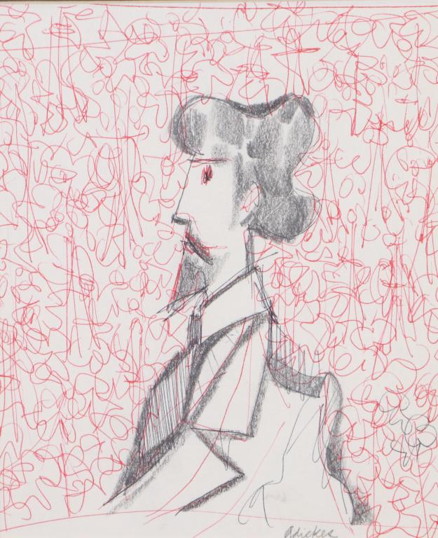 DAVIDS ADICKES "GENTLEMAN WITH BEARD, PROFILE": DAVIDS ADICKES "GENTLEMAN WITH BEARD, PROFILE" PEN/PENCIL ON PAPER. Height: 17 in. by Width: 14 in.