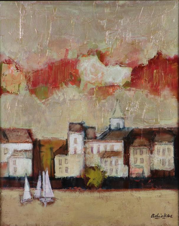 DAVIDS ADICKES "PORT WITH SAILBOATS" ACRYLIC. Height:: DAVIDS ADICKES "PORT WITH SAILBOATS" ACRYLIC. Height: 23 & 19 1/2 in. by Width: 19 & 15 1/2 in. by Depth: 1 in.