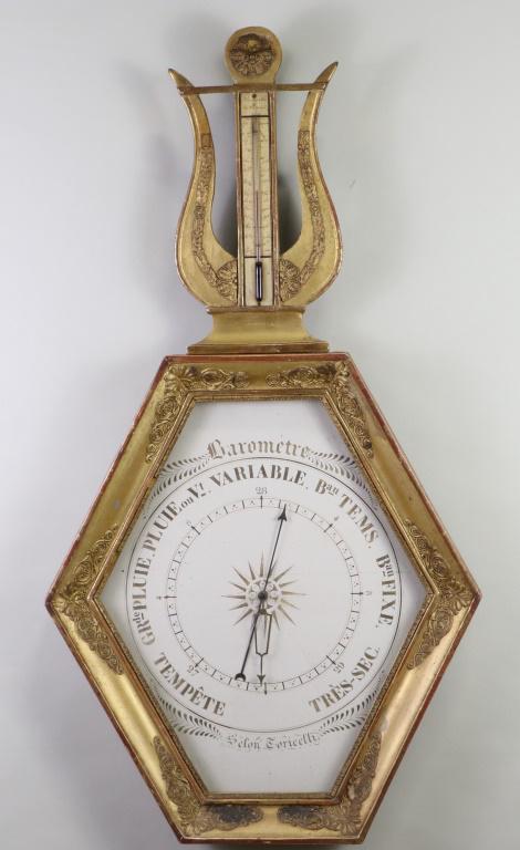 19th CENTURY CARVED & GILDED BAROMETER. Height: 31  in. (1 of 2)