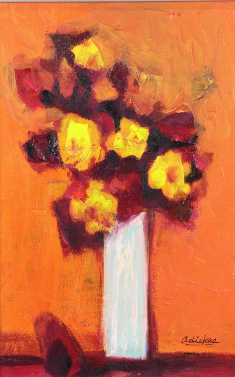 DAVID ADICKES "FIVE FLOWERS" ACRYLIC ON PANEL. CIRCA:: DAVID ADICKES "FIVE FLOWERS" ACRYLIC ON PANEL. CIRCA: 2015. Height: 21 & 15 in. by Width: 15 1/2 & 10 in.
