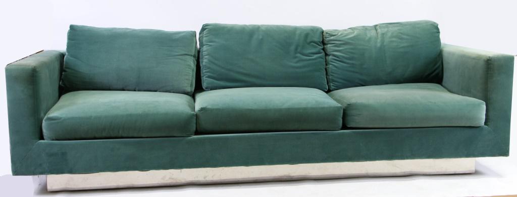 VINTAGE MID-CNETURY VELVET DUNBAR SOFA. Height: 25  in. (1 of 4)