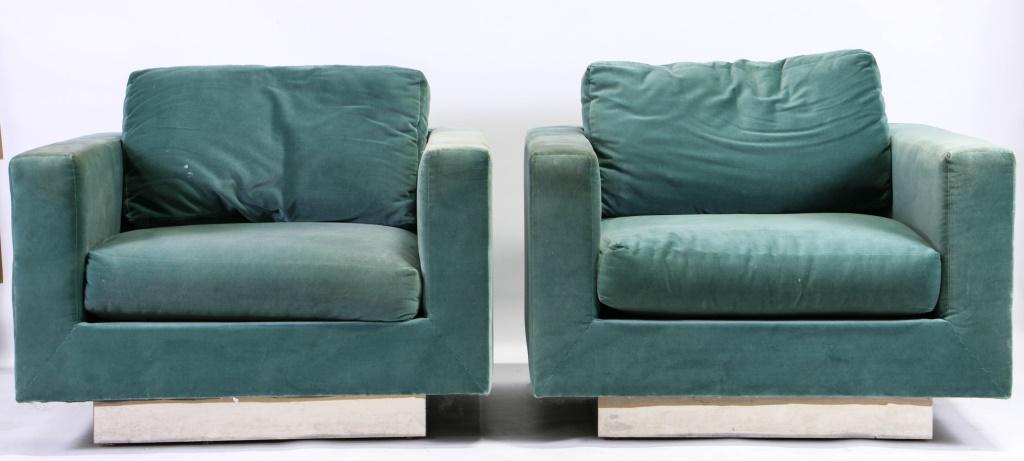 PAIR OF VINTAGE MID-CENTURY VELVET DUNBAR CLUB  CHAIRS. (1 of 3)