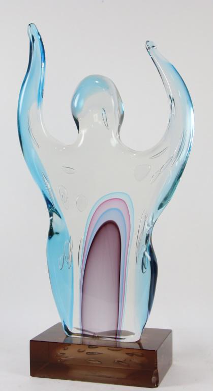 ABSTRACT GLASS SCULPTURE WITH A SMALL CHIP ON THE (1 of 4)