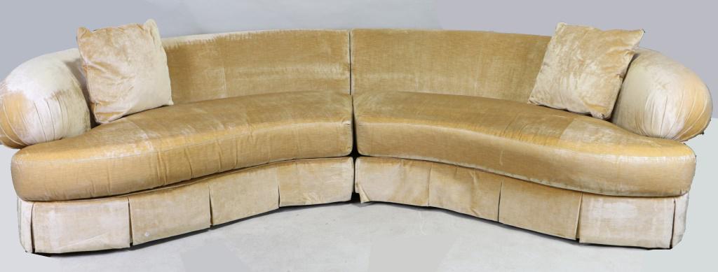 VELVET UPHOLSTERED TWO PIECE SECTIONAL SOFA.  Height: (1 of 2)