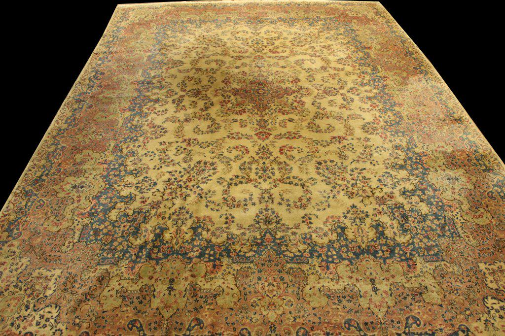 ANTIQUE HAND KNOTTED SILK/WOOL BLEND FLORAL KERMAN  RUG (1 of 5)