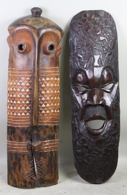 LOT OF TWO AFRICAN MASKS. Height: 35 in. by Width:  9 (1 of 4)