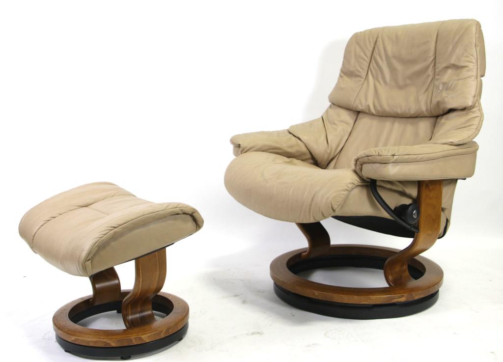 LEATHER CHAIR & OTTOMAN BY S.M.T. Height: 43 in.  by (1 of 3)