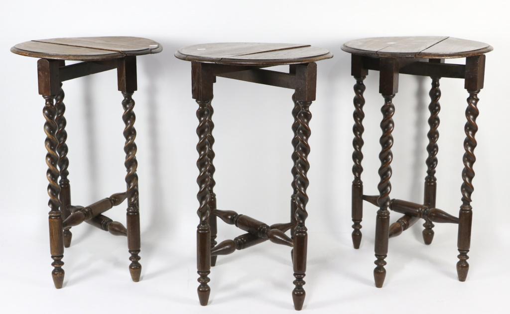 SET OF THREE 19th CENTURY FRENCH OAK DROP LEAF  TABLES. (1 of 3)