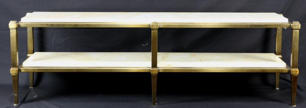 MARBLE TOP TWO TIERED COFFEE TABLE. Height: 19 in.  by (1 of 1)