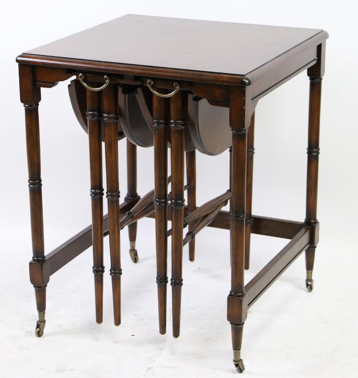 THREE PIECE NEST OF TABLES: THREE PIECE NEST OF TABLES. Height: 24 in. by Width: 19 in. by Depth: 19 in.