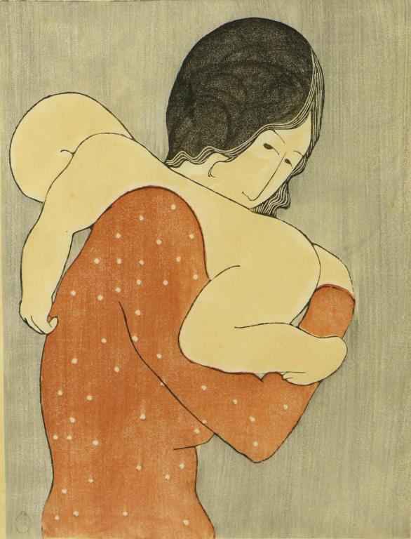 STEPHEN WHITE "LADY HOLDING A BABY": STEPHEN WHITE "LADY HOLDING A BABY" SIGNED & NUMBERED PRINT. 17/200, CIRCA: 1974. Height: 38 & 20 1/2 in. by Width: 32 & 15 1/2 in.