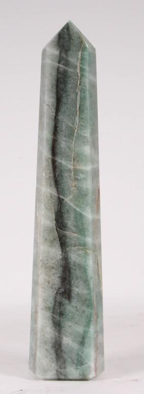 GREEN AVENTURINE OBELISK: GREEN AVENTURINE OBELISK. WEIGHT 8.0 LBS