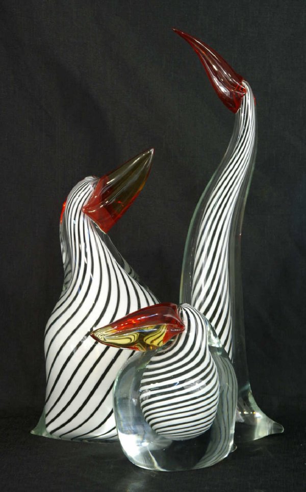 TRIO OF ART GLASS BIRDS