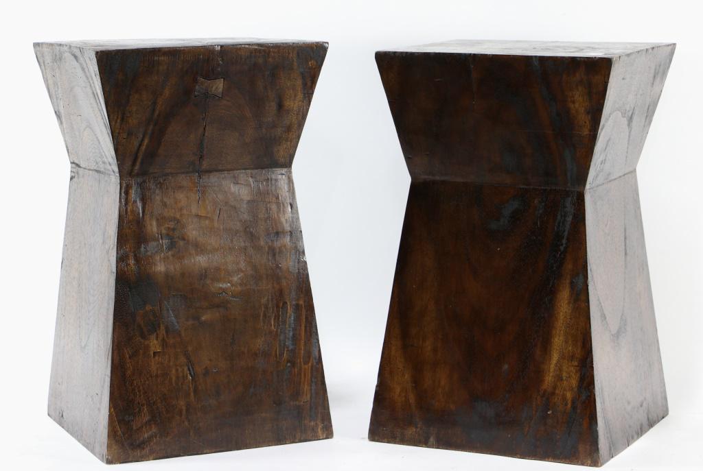 PAIR OF CONTEMPORARY WOOD CARVED STOOLS: PAIR OF CONTEMPORARY WOOD CARVED STOOLS. Height: 19 1/2 in. by Width: 12 in. by Depth: 12 in.