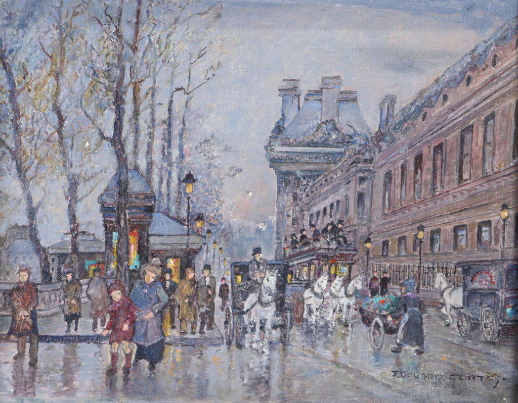 AFTER EDOUARD CORTES PARISIAN SCENE OIL ON CANVAS: AFTER EDOUARD CORTES PARISIAN SCENE OIL ON CANVAS PAINTING. SIGNED BY ARTIST ON CORNER. Height: 23 & 12 in. by Width: 26 1/2 & 17 in.
