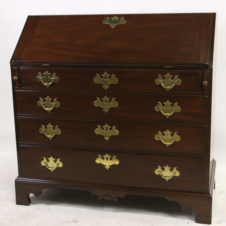 KITTINGER WILLIAMSBURG COLLECTION WRITING DESK: KITTINGER WILLIAMSBURG COLLECTION SLANT FRONT WRITING DESK WITH FOUR DRAWERS. Height: 40 in. by Width: 40 in. by Depth: 21 in.