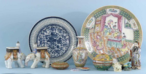 BOX LOT OF PAINTED PORCELAIN