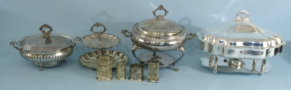 BOX LOT OF SILVERPLATE CHAFING DISHES